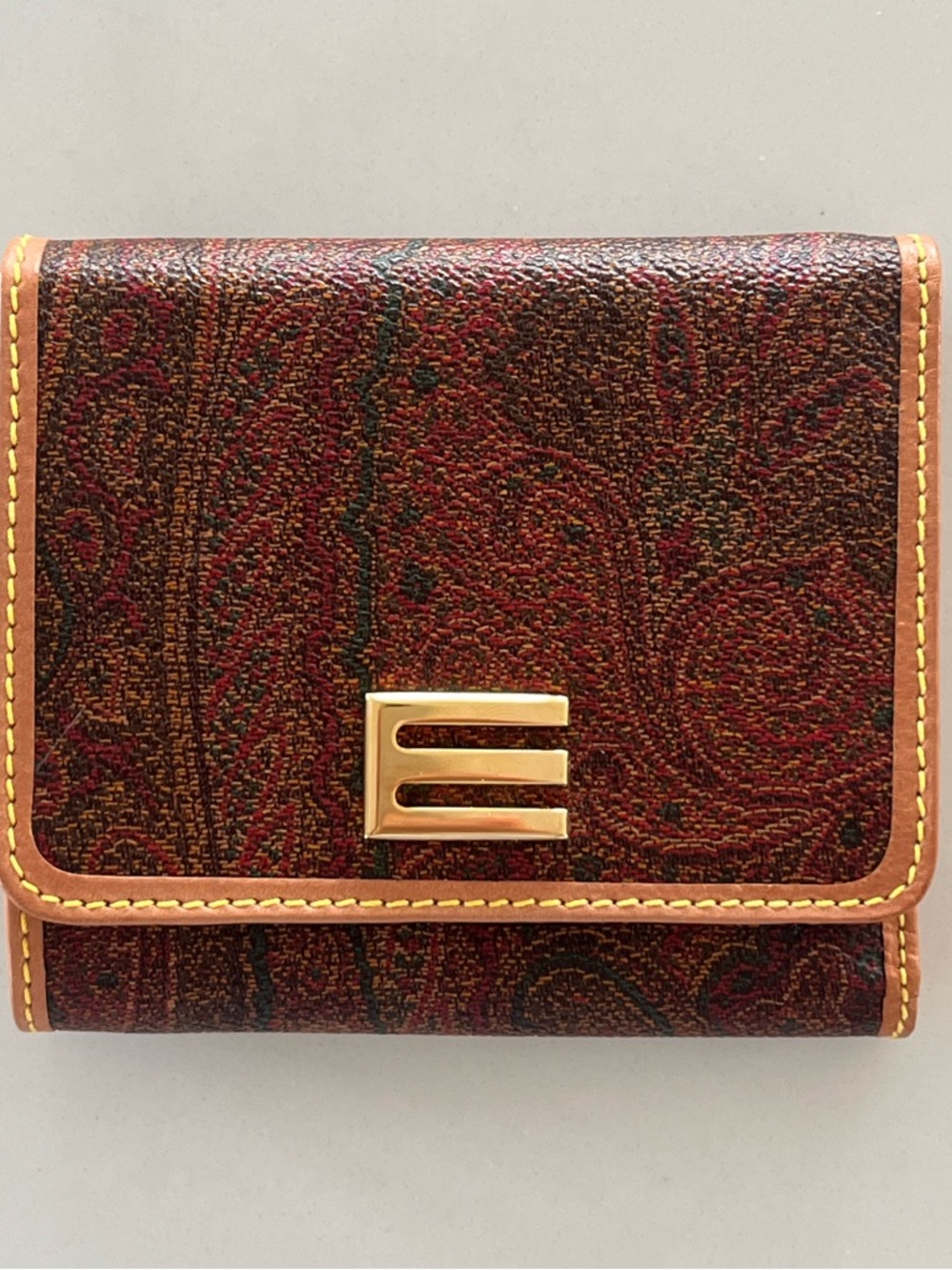 ETRO Milano Arnica Paisley Trifold Wallet w Gold "E" Logo - Excellent Condition